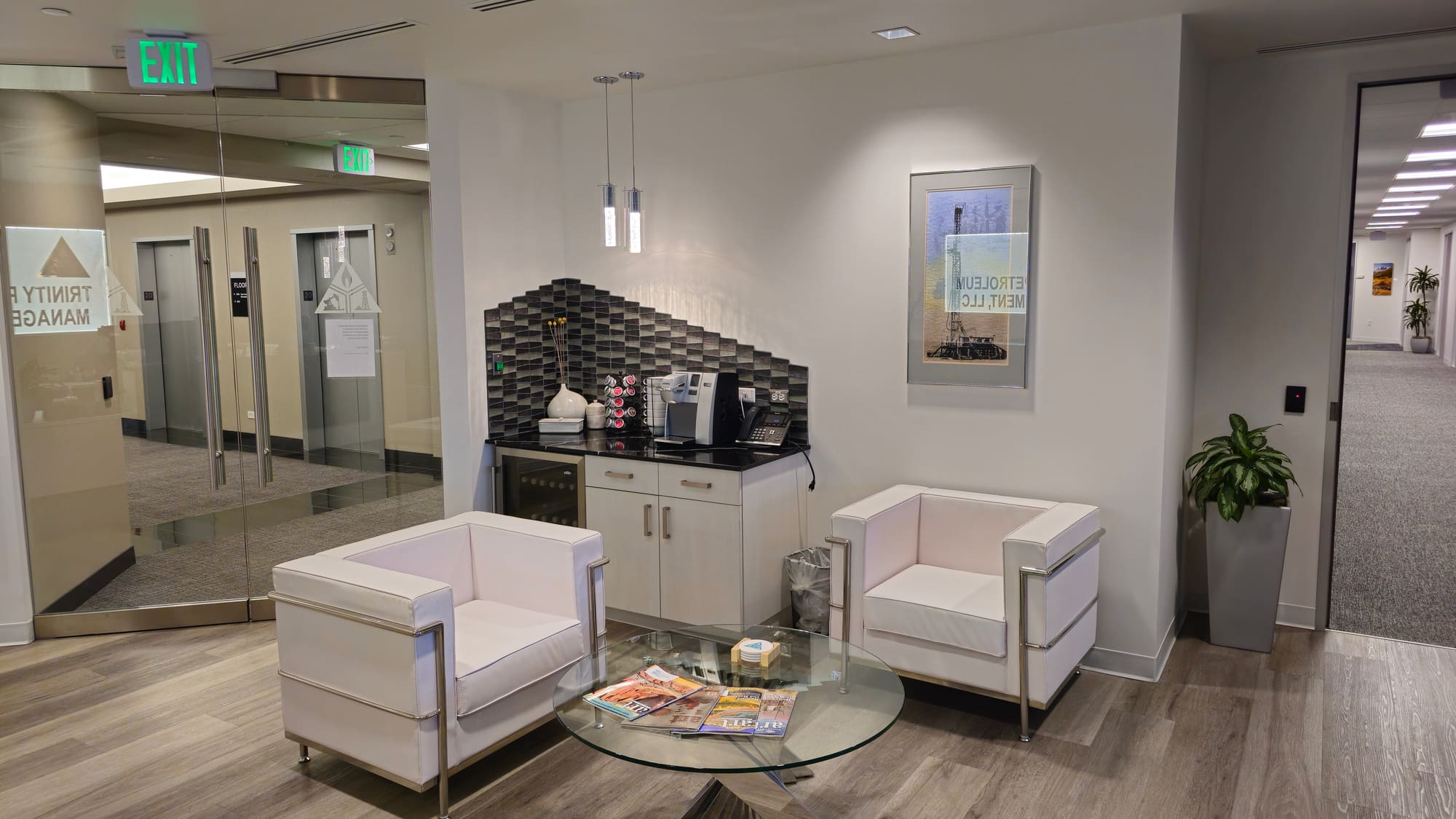 Client lounge and coffee bar at Trinity's Denver office